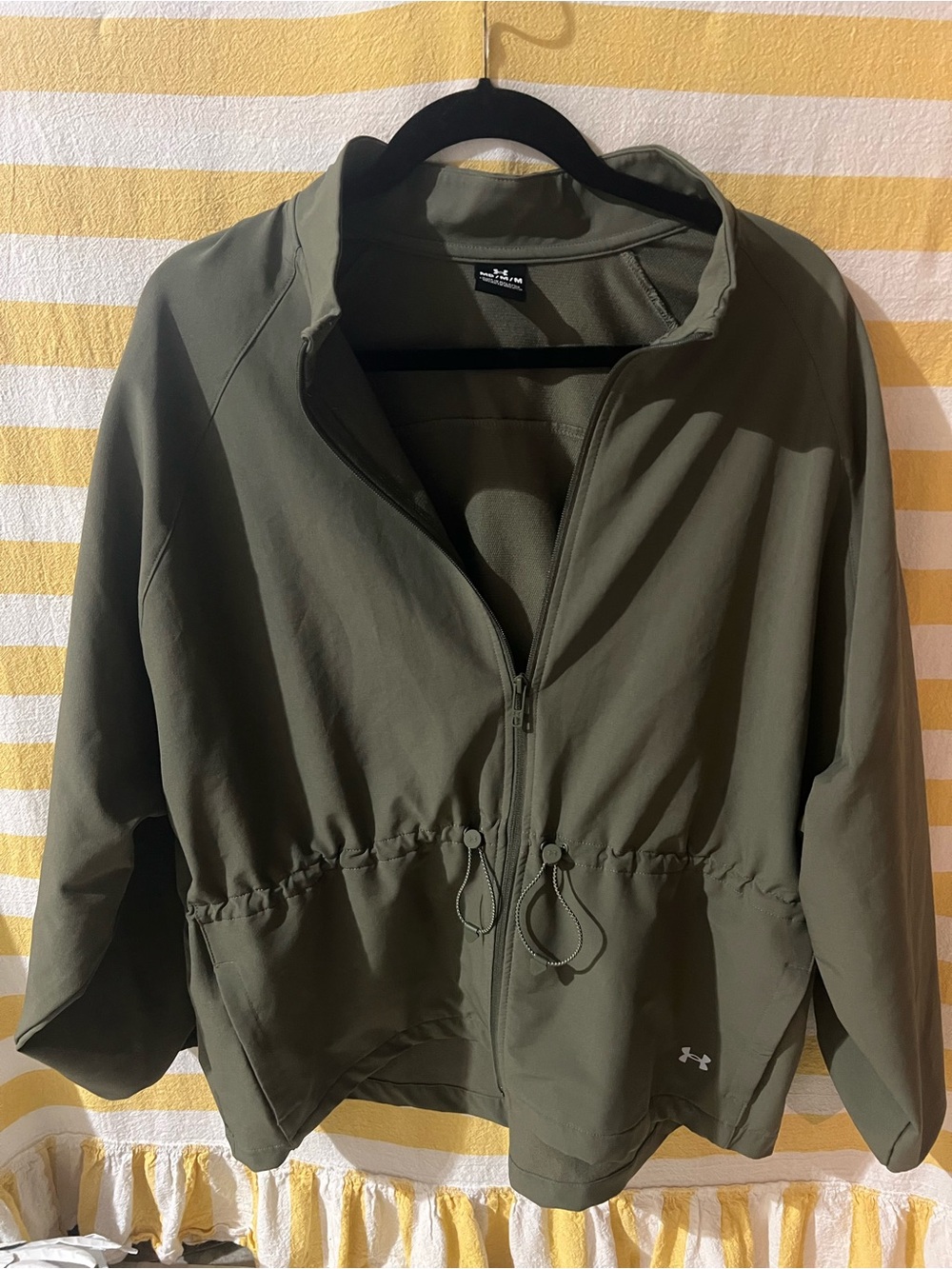 Under Armour Olive Green Full Zip Cinch Waist Jacket Windbreaker Size M
